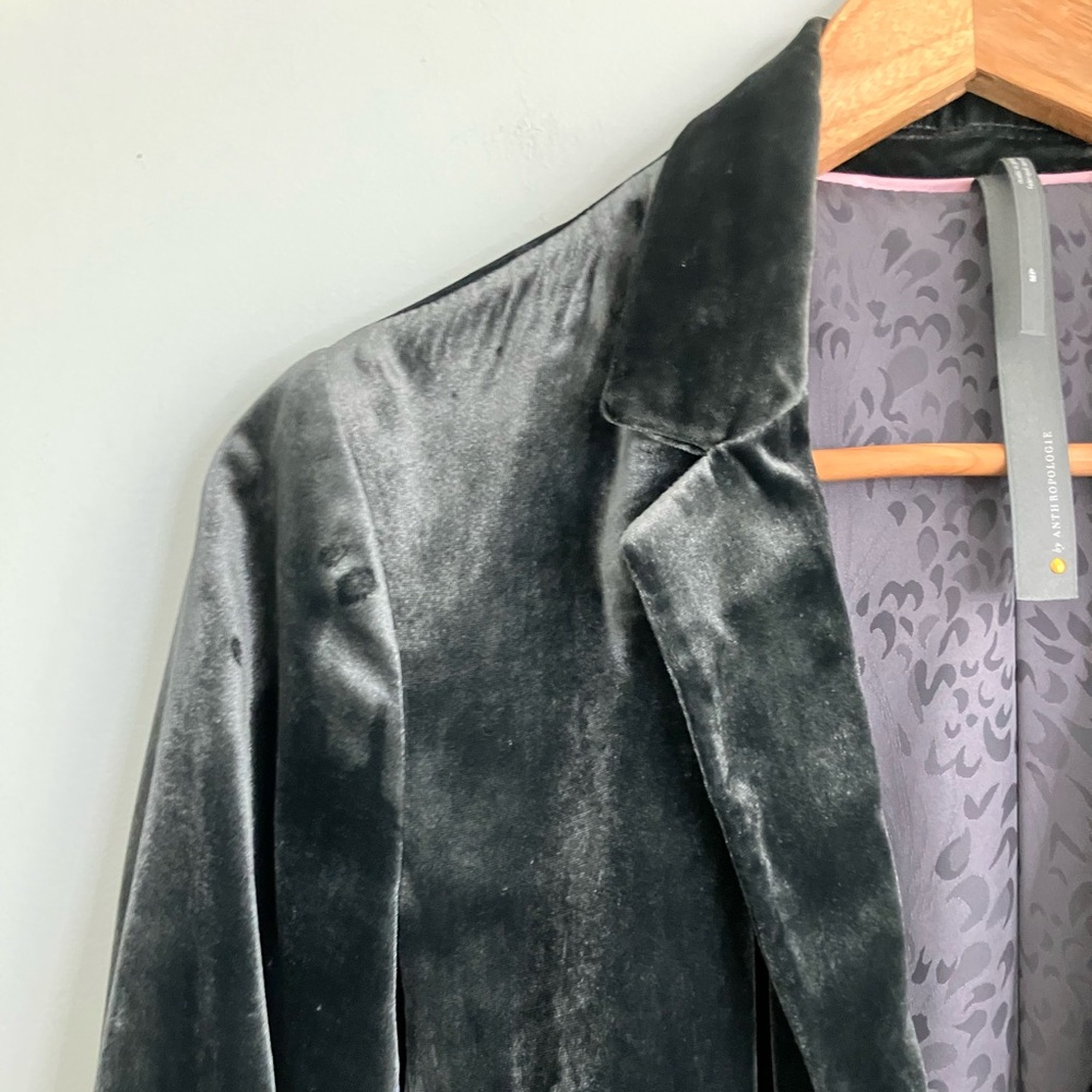 ANTHROPOLOGIE Hunter Green Alessia Velvet Light Weight Blazer Size MP - Picture 3 of 13
